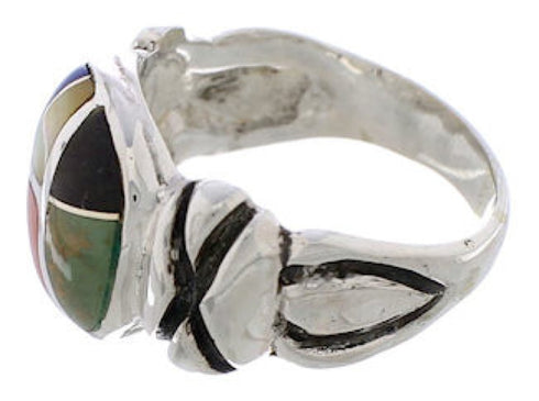 Silver Multicolor Inlay Southwestern Ring Size 8 TX40038